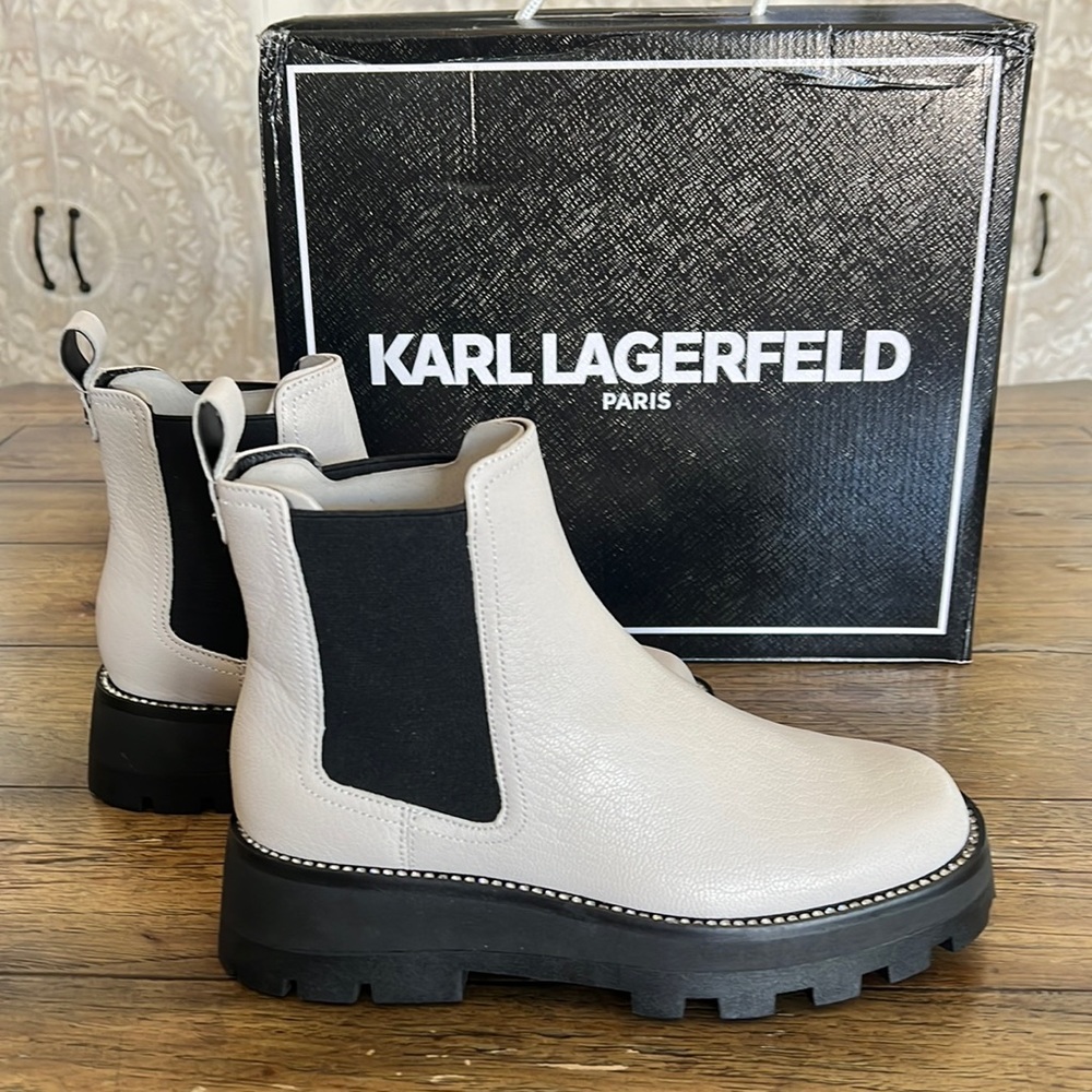 BNWT Karl Lagerfeld Soft White Rhinestone Boot
